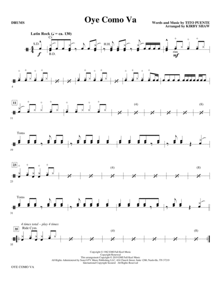 Oye Como Va Arr Kirby Shaw Drums Sheet Music