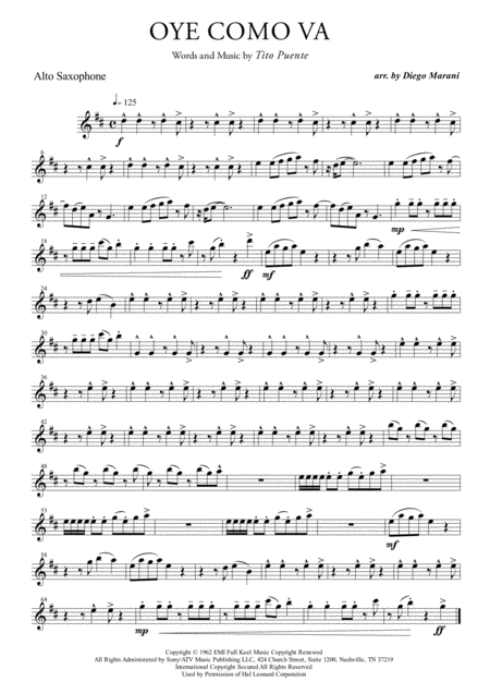 Oye Como Va For Saxophone Quartet Sheet Music