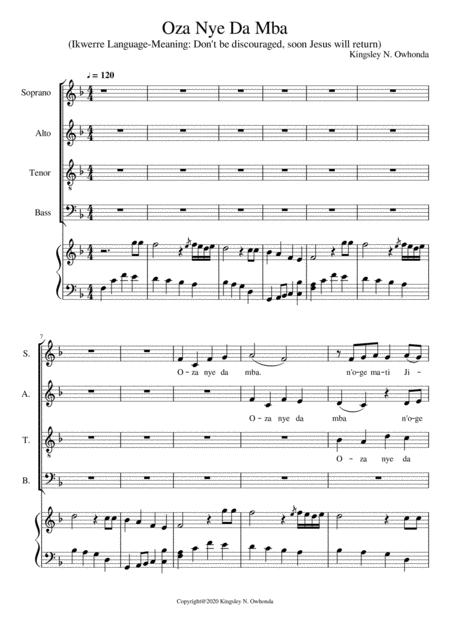 Free Sheet Music Oza Nye Da Mba A Song In Ikwerre Language Of Southern Part Of Nigeria Telling Us Not To Be Discouraged Because Soon Jesus Will Return To Take Us Home