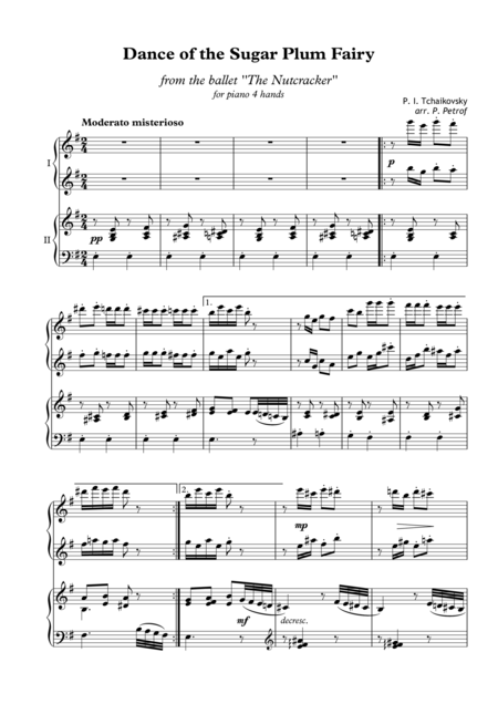 P I Tchaikovsky Dance Of The Sugar Plum Fairy From The Ballet The Nutcracker For Piano 4 Hands Sheet Music