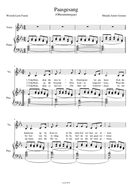 Free Sheet Music Paasgesang