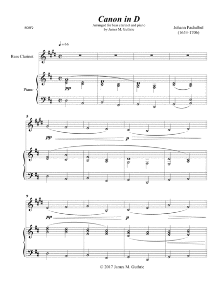 Free Sheet Music Pachelbel Canon For Bass Clarinet Piano