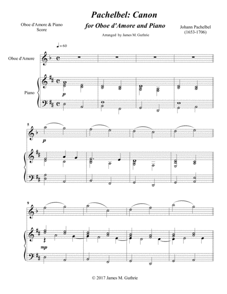 Pachelbel Canon For Oboe D Amore Piano Sheet Music