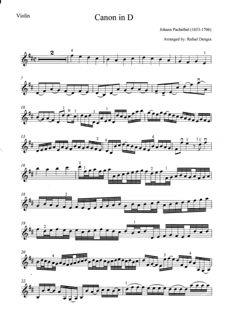 Free Sheet Music Pachelbel Canon In D Arranged By Rafael Dengra