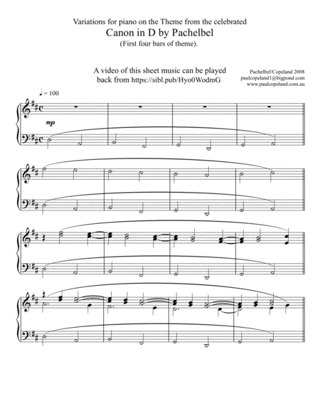 Free Sheet Music Pachelbel Canon In D Variations Arranged For Piano