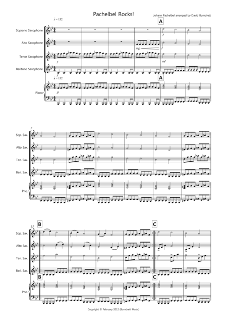 Pachelbel Rocks For Saxophone Quartet Sheet Music