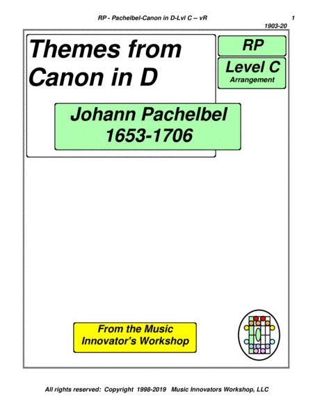 Free Sheet Music Pachelbel Themes From Canon In D Key Map Tablature
