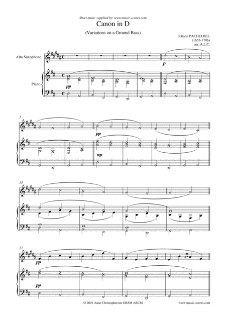 Pachelbels Canon Alto Sax And Piano D Concert Sheet Music