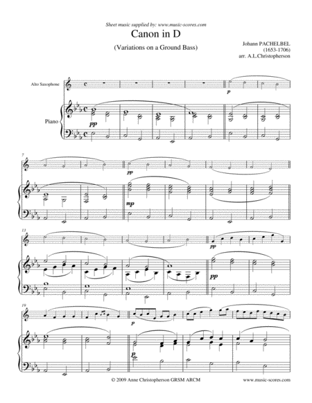 Pachelbels Canon Alto Sax And Piano Eb Sheet Music