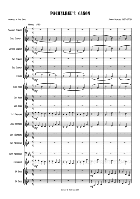 Pachelbels Canon Arranged For Brass Band Sheet Music