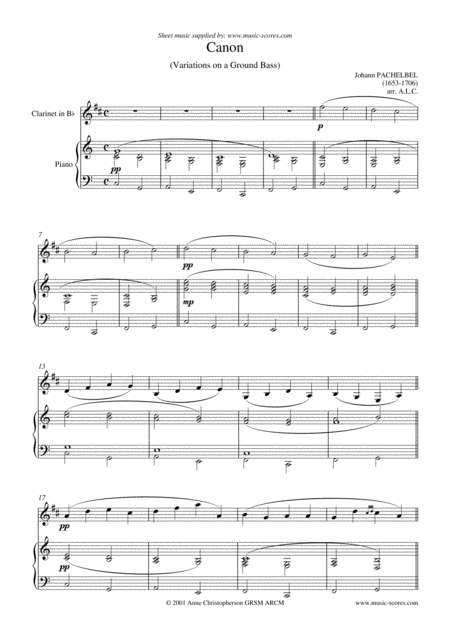 Pachelbels Canon Clarinet C Major Concert Sheet Music