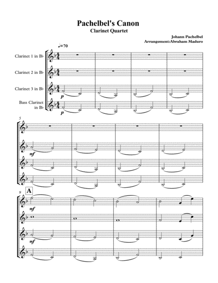 Free Sheet Music Pachelbels Canon Clarinet Quartet