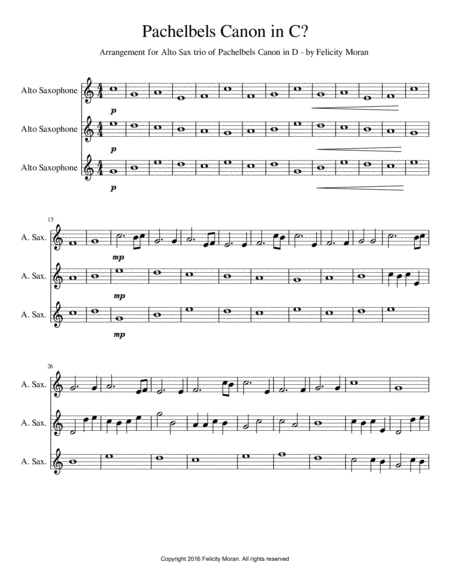 Free Sheet Music Pachelbels Canon For Alto Sax Trio