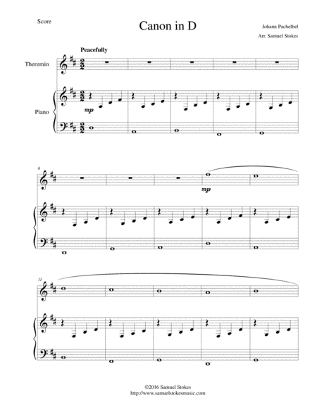 Free Sheet Music Pachelbels Canon In D For Theremin And Piano