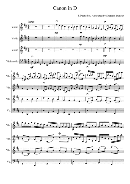 Free Sheet Music Pachelbels Canon In D Major