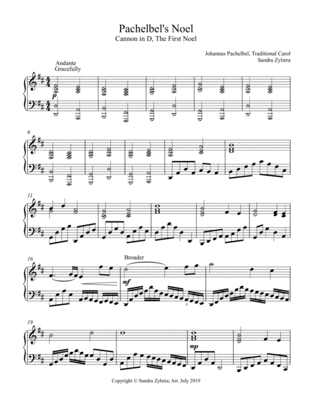 Free Sheet Music Pachelbels Noel Piano Only
