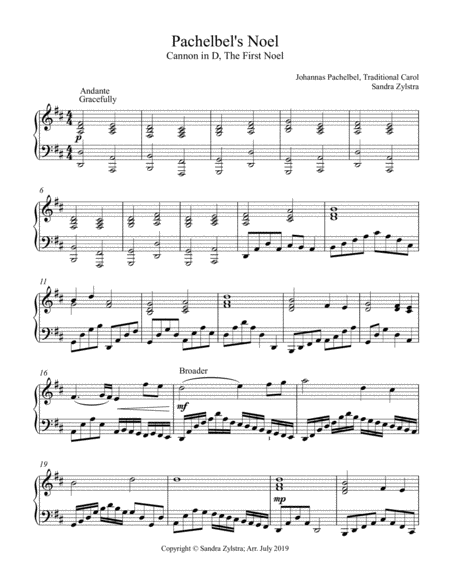 Pachelbels Noel Piano Only Sheet Music