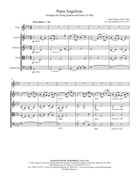 Panis Angelicus A Flat For Voice And String Quartet Sheet Music