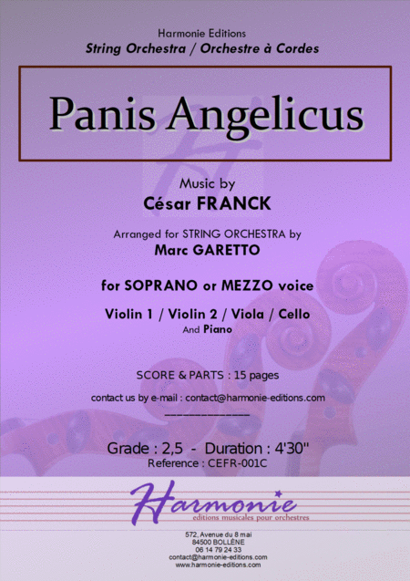 Panis Angelicus Cesar Franck Voice And Accompagniement String Orchestra Piano Sheet Music