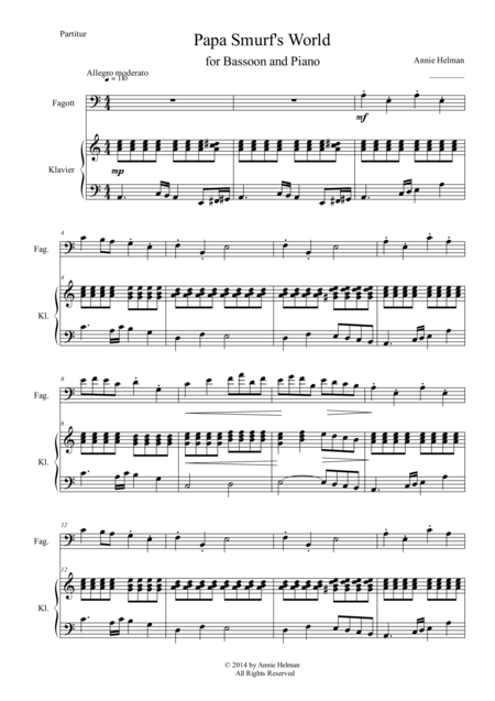 Papa Smurfs World For Piano And Bassoon Sheet Music