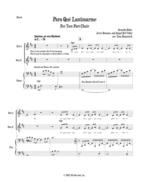 Para Qu Lastimarme Two Part Choir Sheet Music