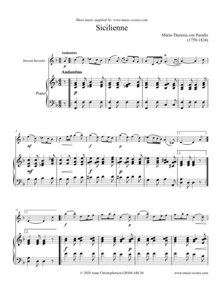 Free Sheet Music Paradies Sicilienne Descant Recorder And Piano