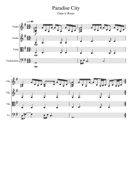 Free Sheet Music Paradise City For String Orchestra