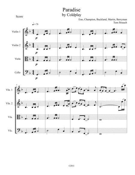 Free Sheet Music Paradise For String Quartet Intermediate Advanced
