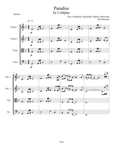 Paradise For String Quartet Intermediate Advanced Sheet Music