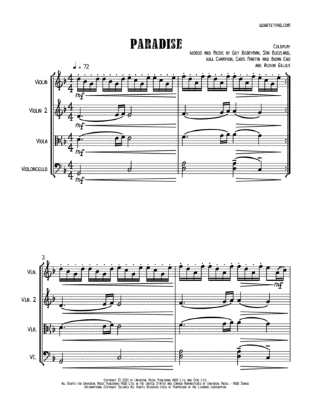 Free Sheet Music Paradise String Trio Optional Vln2 Or Vla