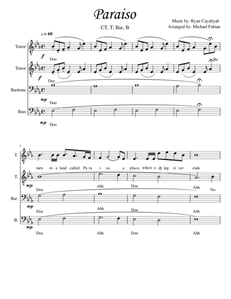 Free Sheet Music Paraiso Ttbb