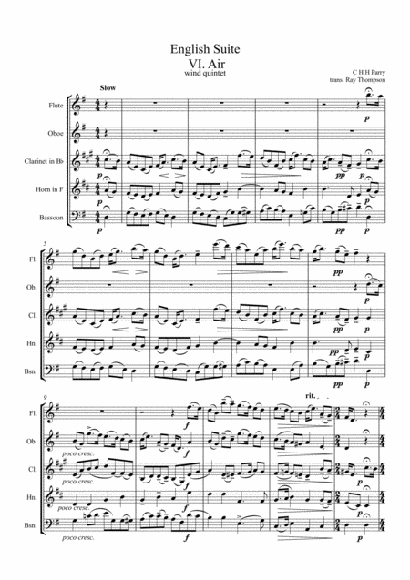 Parry An English Suite Vi Air Wind Quintet Sheet Music