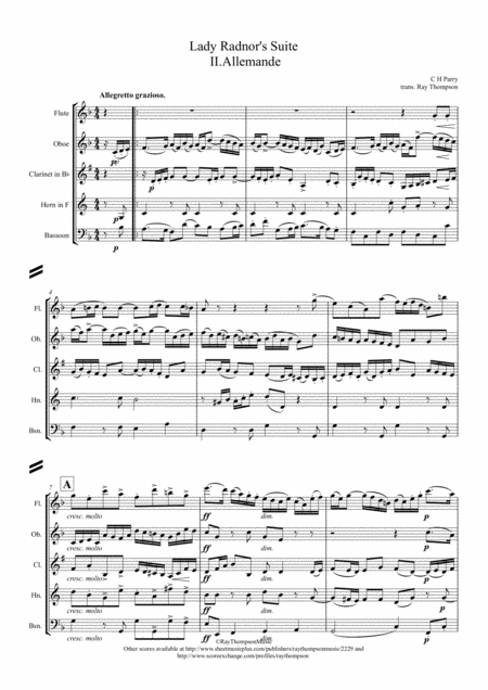 Parry Lady Radnors Suite Ii Allemande Wind Quintet Sheet Music