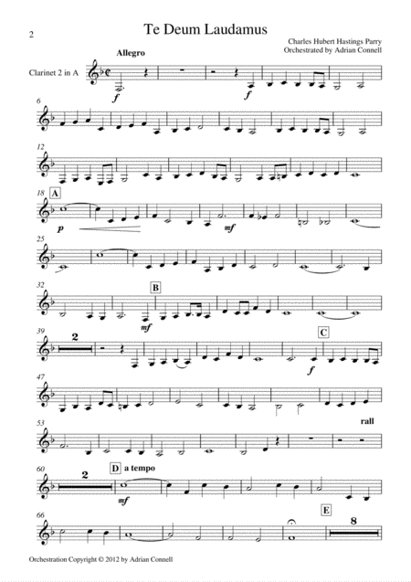 Free Sheet Music Parry Te Deum Orchestrated By Adrian Connell Clarinet 2 In A