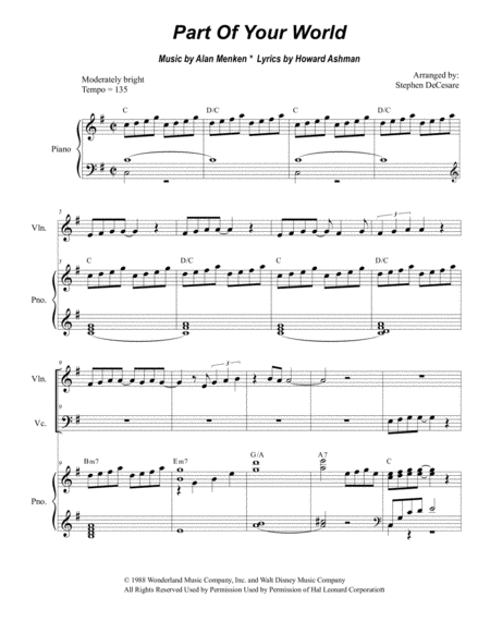 Free Sheet Music Part Of Your World Duet For Violin And Cello