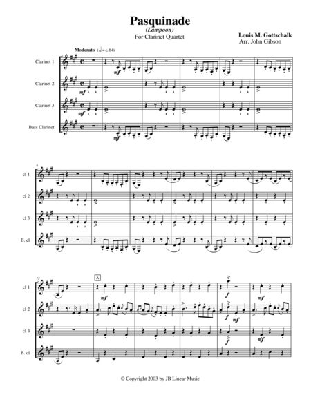 Free Sheet Music Pasquinade For Clarinet Quartet