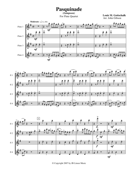 Free Sheet Music Pasquinade For Flute Quartet