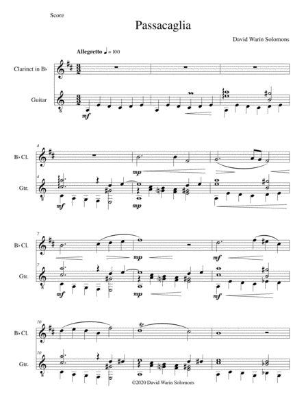 Passacaglia For Clarinet And Guitar Sheet Music