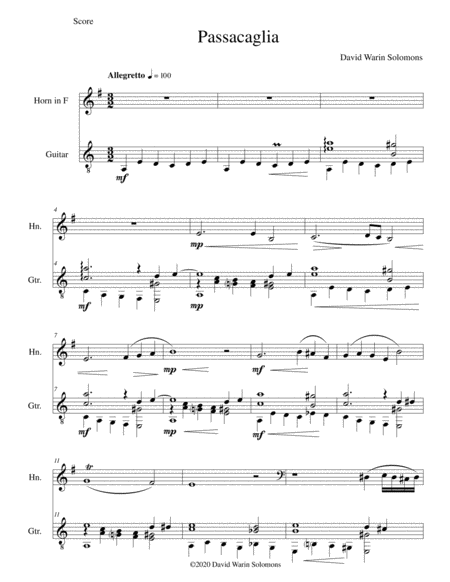 Free Sheet Music Passacaglia For Horn And Guitar