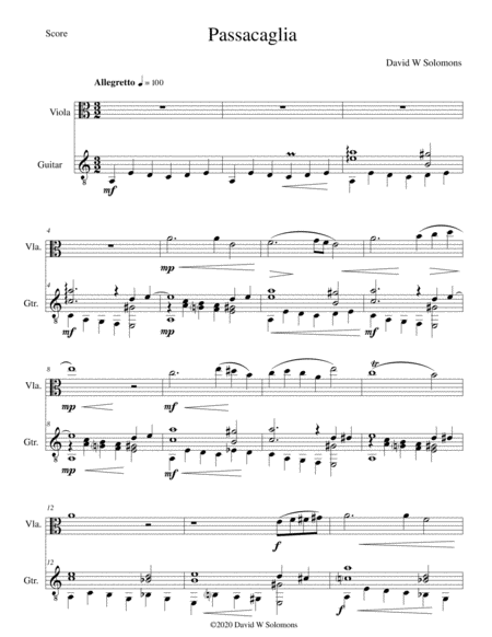 Free Sheet Music Passacaglia For Viola And Guitar