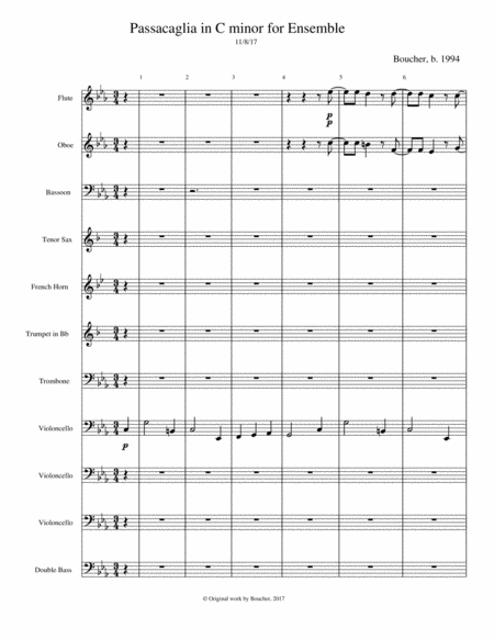 Free Sheet Music Passacaglia In C Minor For Ensemble