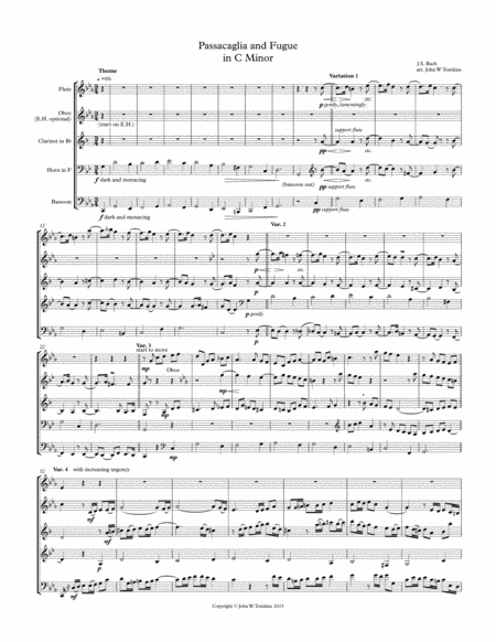 Passicaglia And Fugue In C Minor Bwv 582 Arranged For Wind Quintet Sheet Music