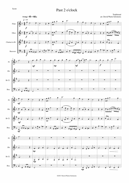 Past 2 O Clock For Wind Quartet Sheet Music