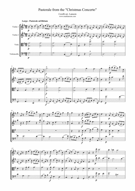 Free Sheet Music Pastorale From The Christmas Concerto For String Quartet