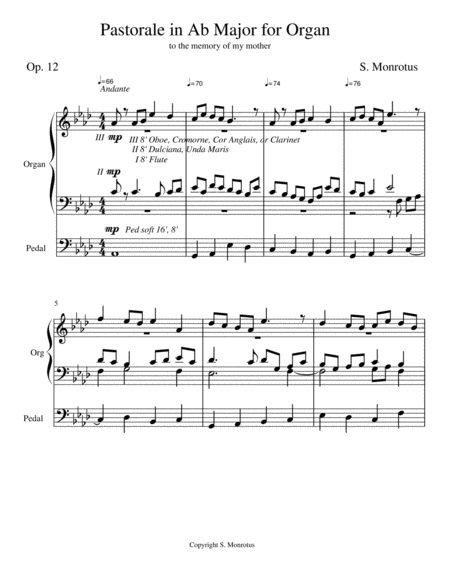 Pastorale In Ab Major For Organ Op 12 Sheet Music