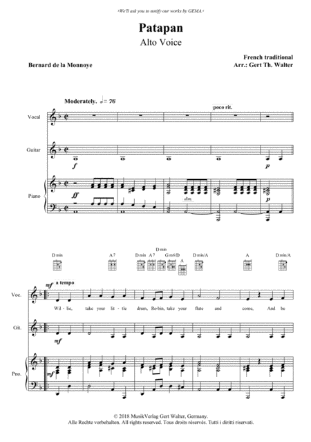 Pat A Pan Arranged For Harp And Bb Clarinet Sheet Music