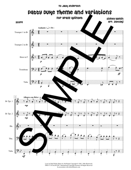 Free Sheet Music Patty Duke Theme Variations