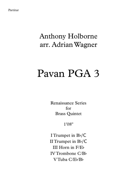 Pavan Pga 3 Anthony Holborne Brass Quintet Arr Adrian Wagner Sheet Music