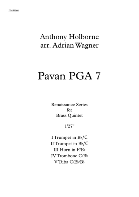 Pavan Pga 7 Anthony Holborne Brass Quintet Arr Adrian Wagner Sheet Music