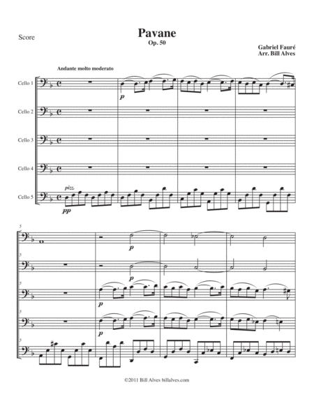 Pavane By Gabriel Faur For Cello Quintet Sheet Music